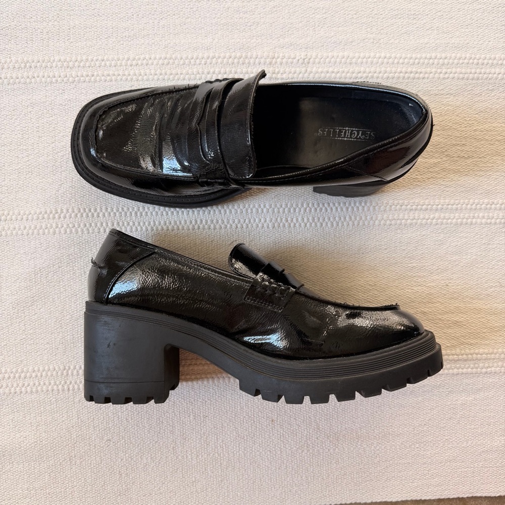 Seychelles Black Patent Chunky Lug Sole Loafers Platform Heels Women’s 11 - Picture 4 of 12